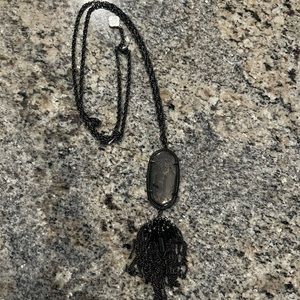 Kendra Scott Long Necklace Rayne Pendant Gunmetal Tone Chain Tassel